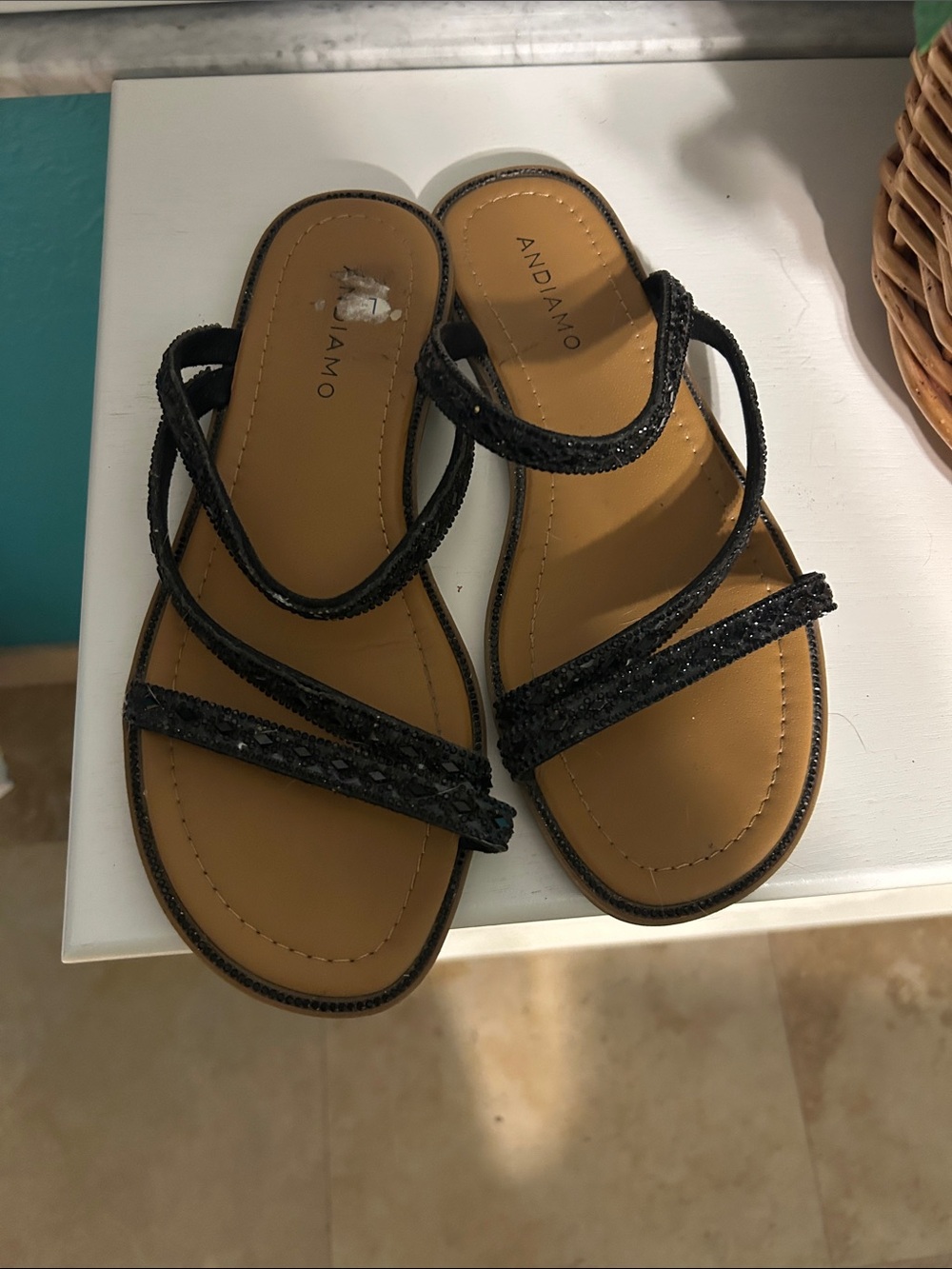 Andiamo Black Strappy Glitter Sandals for Women